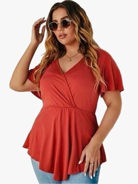 Shein Curve Rust Surplice Peplum Top Women's Plus Size 2X